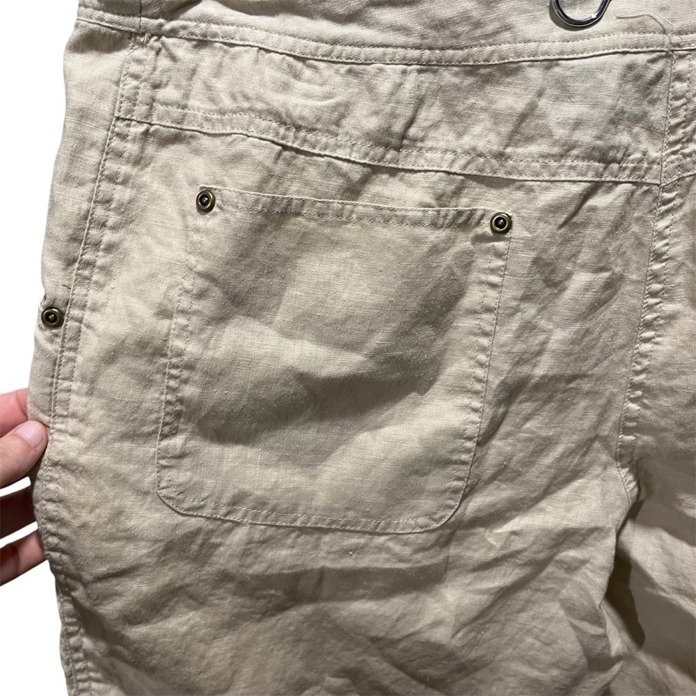 Ecologies Tan 100% Linen Knee Length Shorts with Drawstring Waist - Picture 3 of 9